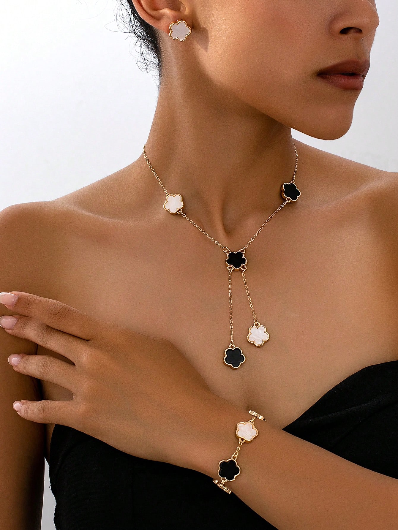 Lucky Five Leaf Clover Jewelry Set Necklace Bracelet Earrings for Women