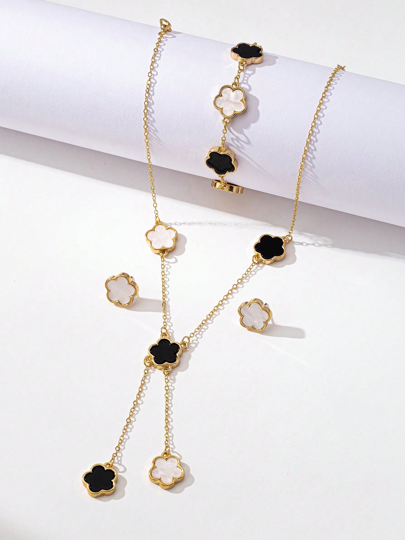 Lucky Five Leaf Clover Jewelry Set Necklace Bracelet Earrings for Women