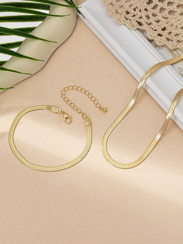 Yellow Gold Snake Chain Necklace and Bracelet Set Women Casual Jewelry
