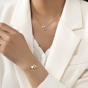 Customize Heart Letter Pendant Jewelry Set Necklace and Bracelet for Women Gift