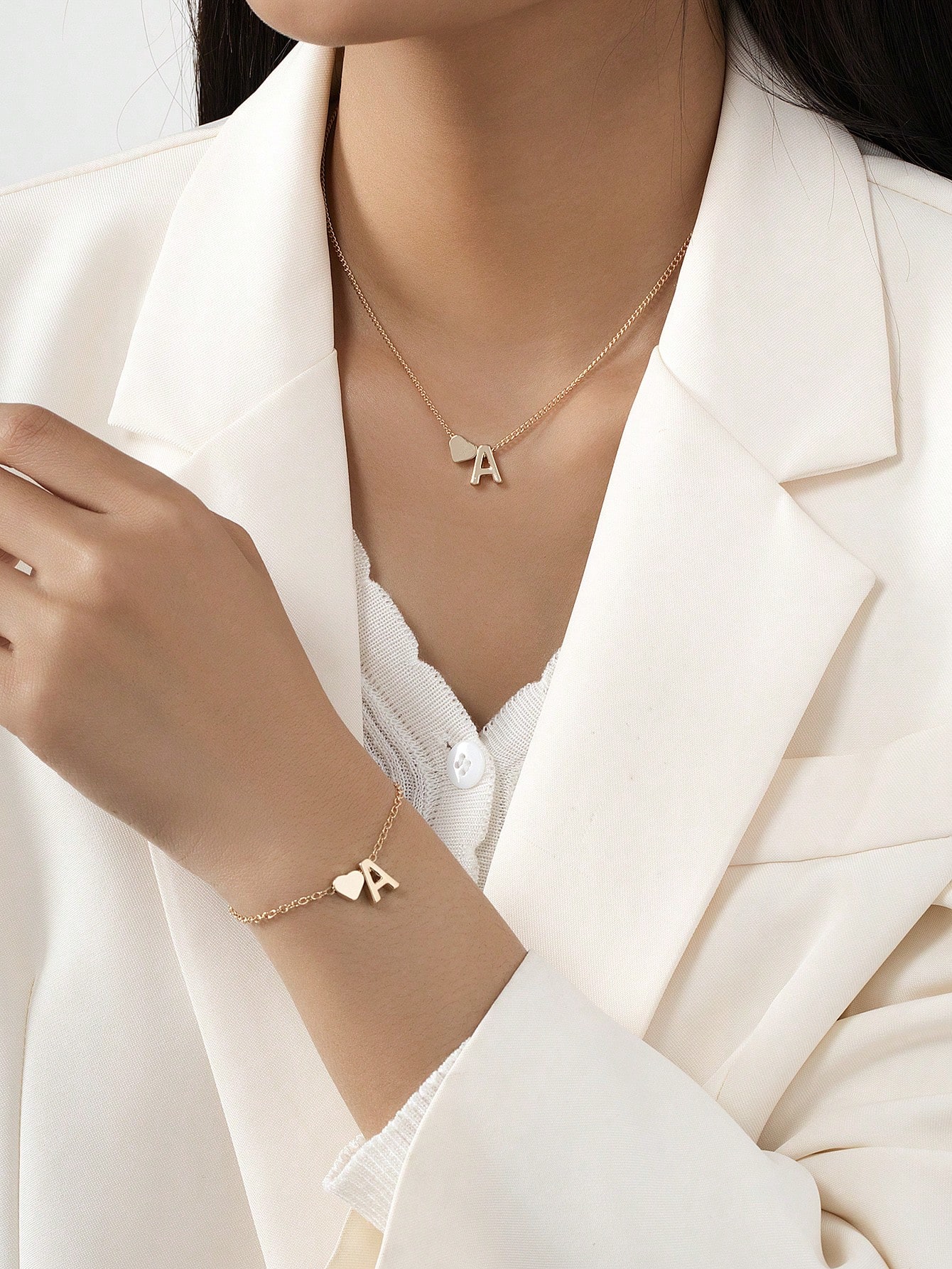 Customize Heart Letter Pendant Jewelry Set Necklace and Bracelet for Women Gift