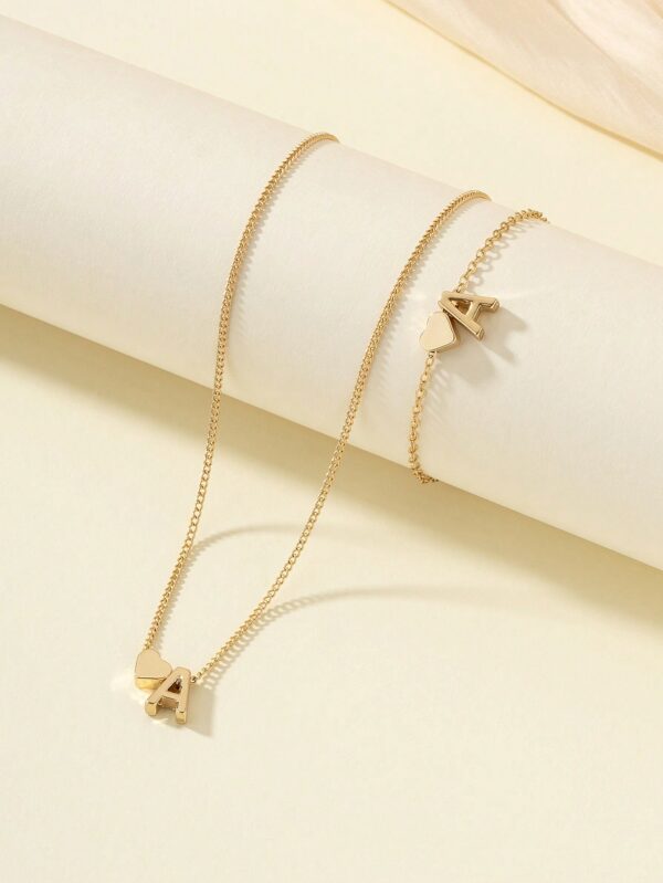 Customize Heart Letter Pendant Jewelry Set Necklace and Bracelet for Women Gift