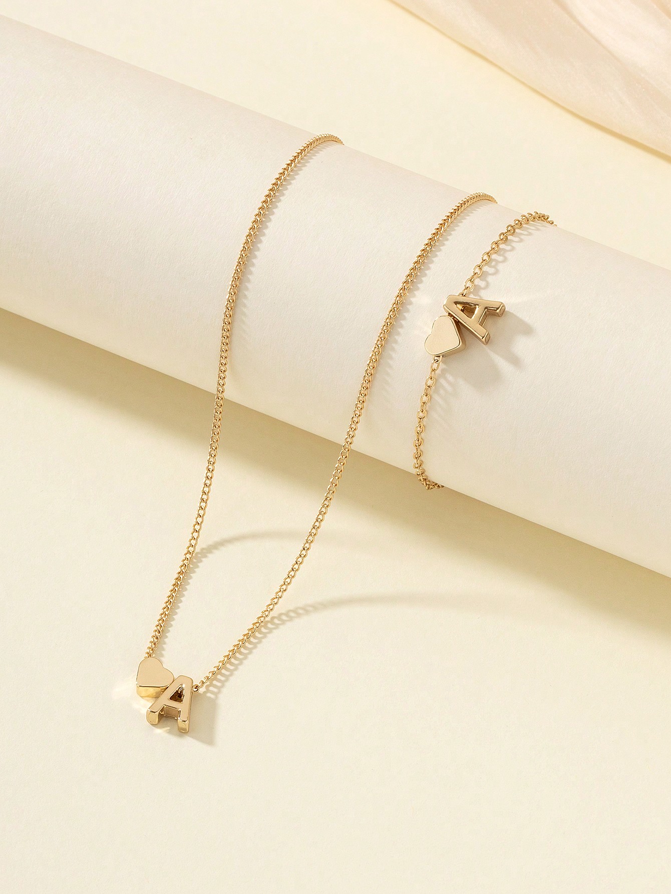 Customize Heart Letter Pendant Jewelry Set Necklace and Bracelet for Women Gift