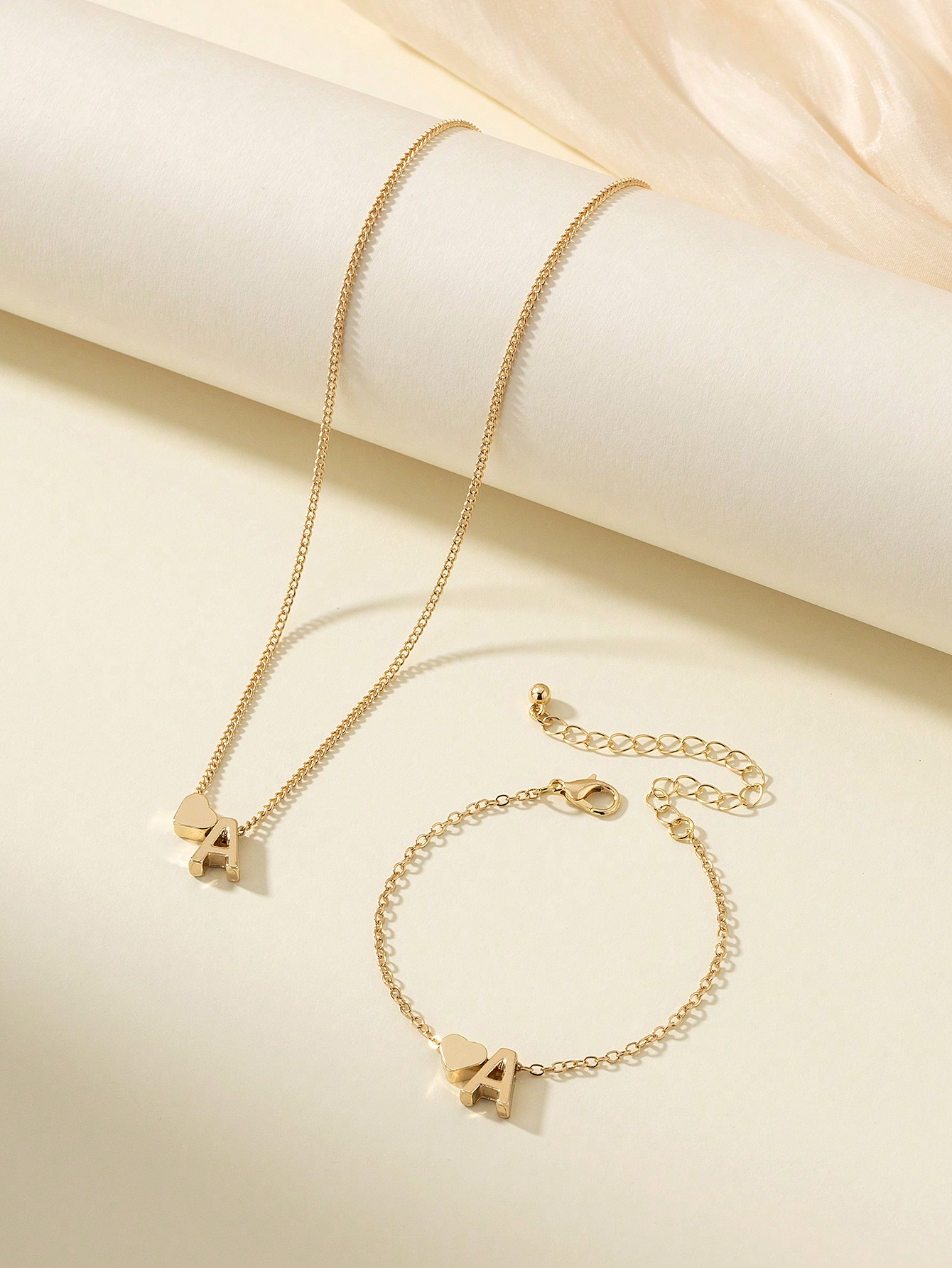 Customize Heart Letter Pendant Jewelry Set Necklace and Bracelet for Women Gift