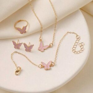 Butterfly Enamel Necklace Bracelet Jewelry Set For Women