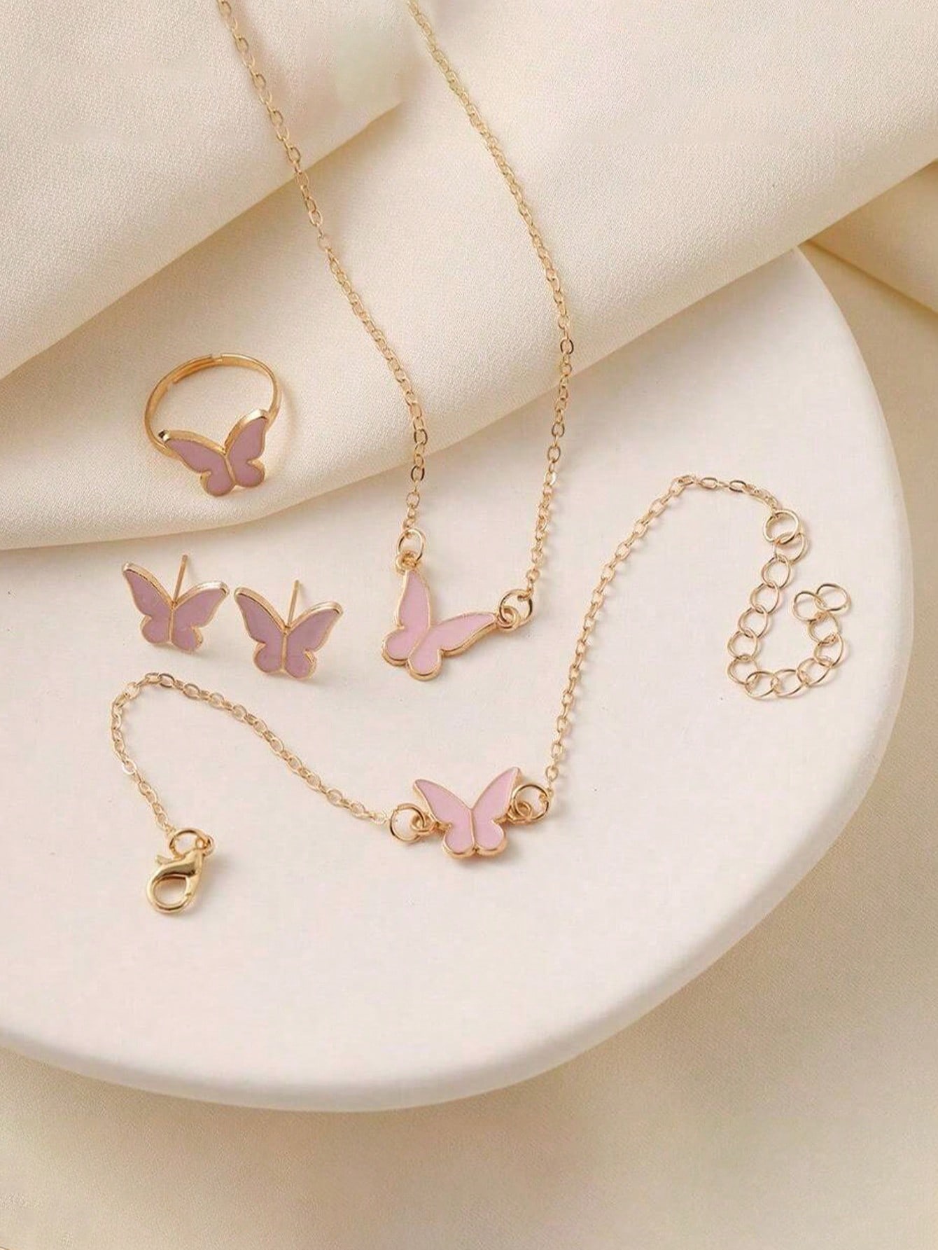 Butterfly Enamel Necklace Bracelet Jewelry Set For Women