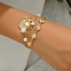 2pcs Set Beach Vacation Style Metal Alloy Shell Starfish Faux Pearl Pendant Bracelet Set Handmade Versatile Jewelry Suitable For Womens Daily Beach Date Party Music Festival Wear. The Handmade Chain L (1)