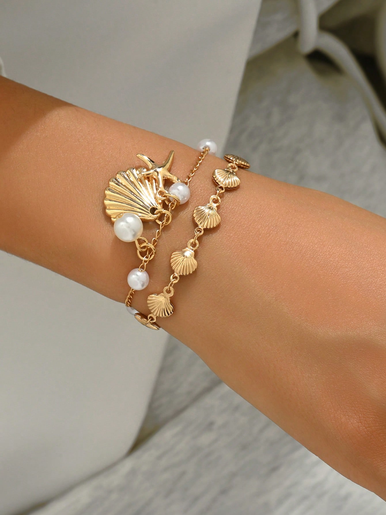 Pearl Starfish Pendant Bracelet Set Handmade Beach Vacation Jewelry for Women