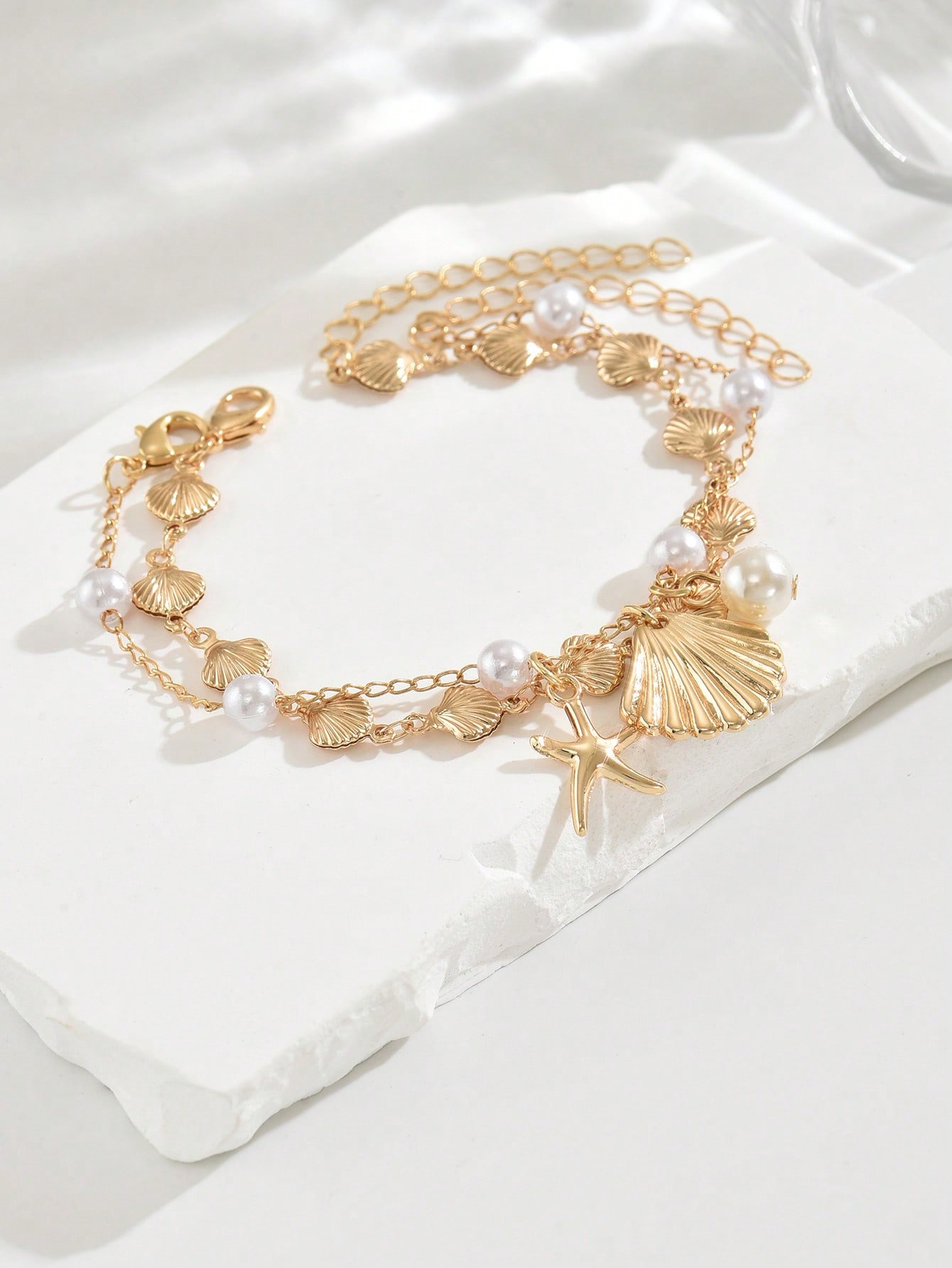 Pearl Starfish Pendant Bracelet Set Handmade Beach Vacation Jewelry for Women