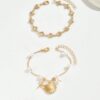 2pcs Set Beach Vacation Style Metal Alloy Shell Starfish Faux Pearl Pendant Bracelet Set Handmade Versatile Jewelry Suitable For Womens Daily Beach Date Party Music Festival Wear. The Handmade Chain L (4)