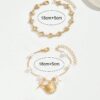 2pcs Set Beach Vacation Style Metal Alloy Shell Starfish Faux Pearl Pendant Bracelet Set Handmade Versatile Jewelry Suitable For Womens Daily Beach Date Party Music Festival Wear. The Handmade Chain L (5)