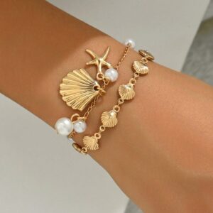 Pearl Starfish Pendant Bracelet Set Handmade Beach Vacation Jewelry for Women