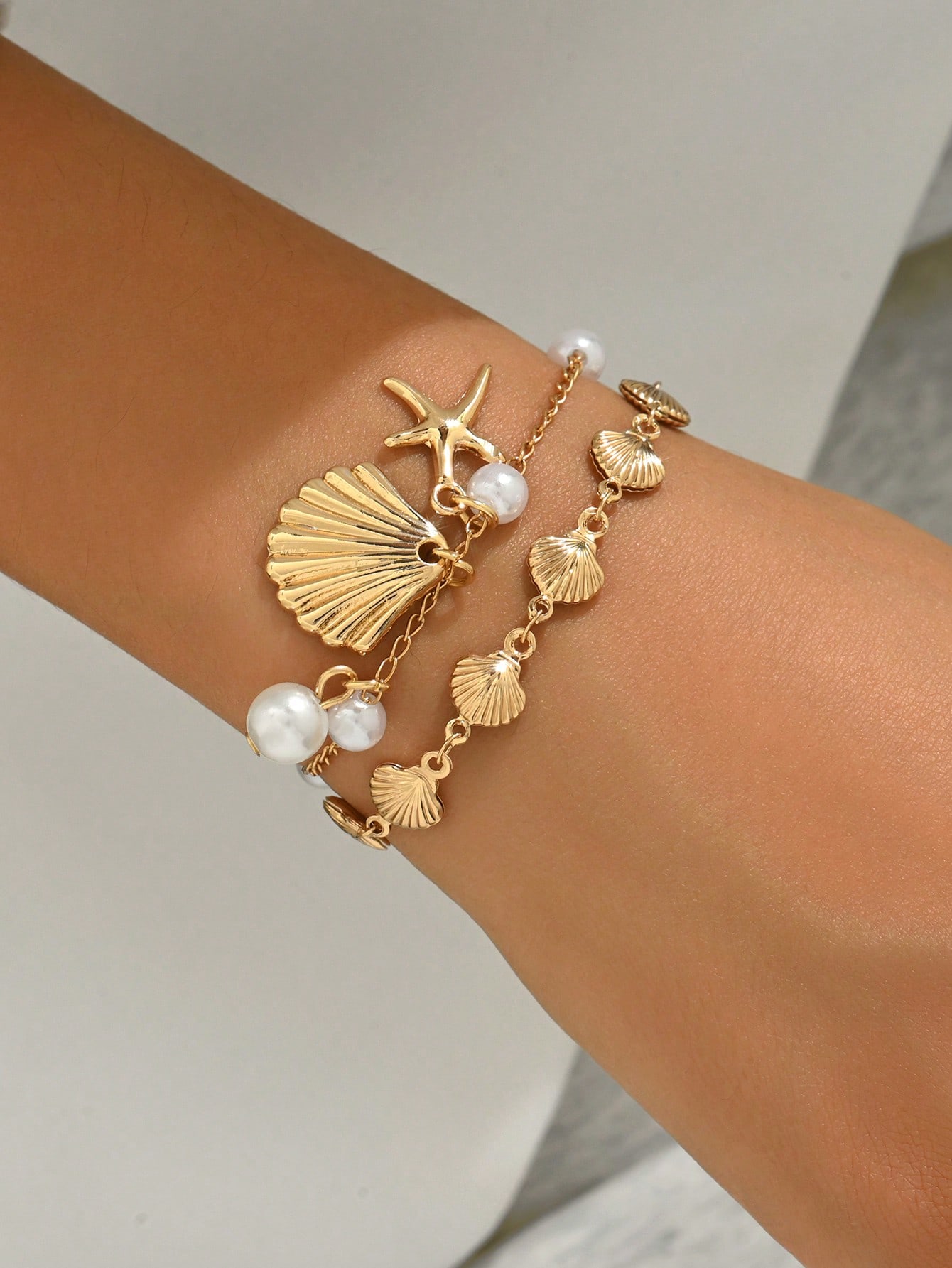 Pearl Starfish Pendant Bracelet Set Handmade Beach Vacation Jewelry for Women