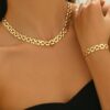 2pcs Set Minimalist Chic Necklace Bracelet Jewelry Set For Women Fashion Minimalist Metal Geometric Square Chain Necklace Daily Streetwear Holiday Gift For Friends Versatile Accessory main 1