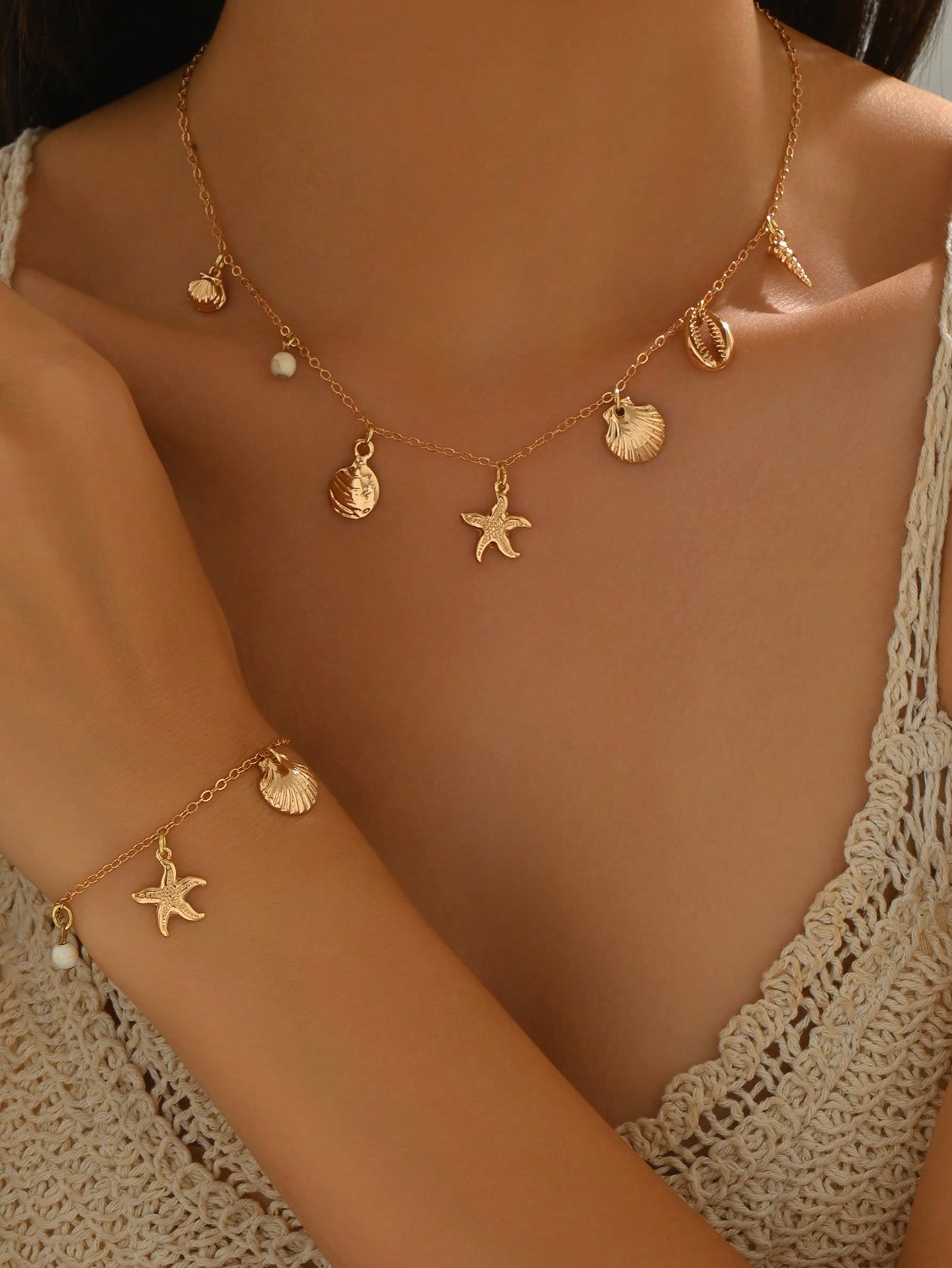 Fantasy Ocean Shell Pendant Necklace Jewelry Set For Women