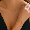 2pcs set Simple Versatile Snake Bone Chain Oval Beaded Necklace And Bracelet main 0