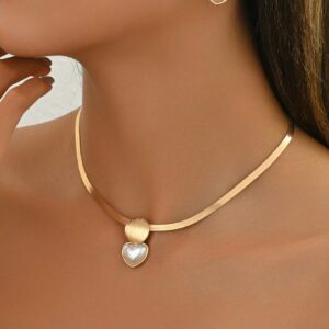 Golden Heart Pendant Jewelry Set Elegant Necklace Earrings for Women