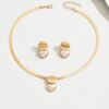 3pcs Elegant Necklace Earrings Jewelry Set For Women Fashion Golden Flat Snake Chain Geometric Stripe Disc Faux Pearl Heart Pendant Mixed Design Necklace Delicate Clavicle Chain For Daily Wear Holiday (2)