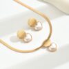 3pcs Elegant Necklace Earrings Jewelry Set For Women Fashion Golden Flat Snake Chain Geometric Stripe Disc Faux Pearl Heart Pendant Mixed Design Necklace Delicate Clavicle Chain For Daily Wear Holiday (3)