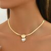 3pcs Elegant Necklace Earrings Jewelry Set For Women Fashion Golden Flat Snake Chain Geometric Stripe Disc Faux Pearl Heart Pendant Mixed Design Necklace Delicate Clavicle Chain For Daily Wear Holiday All