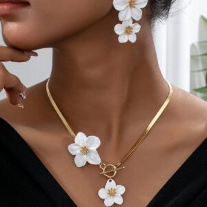 Elegant Floral Necklace and Earrings Set Women Jewelry for Daily Parties