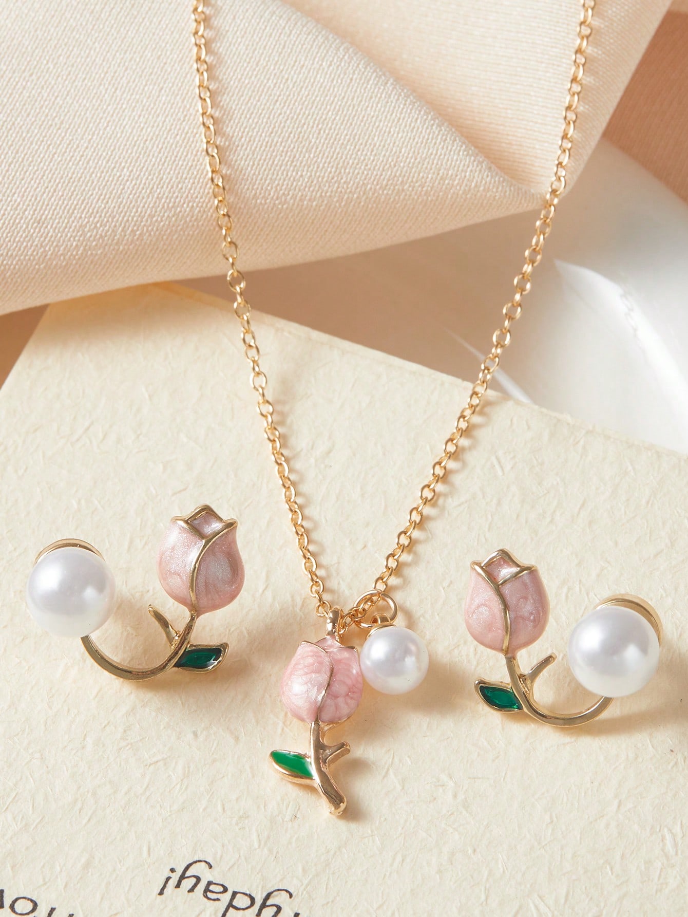 Fashion Women Charm Tulip Flower Pendant Necklace Earrings Jewelry Set