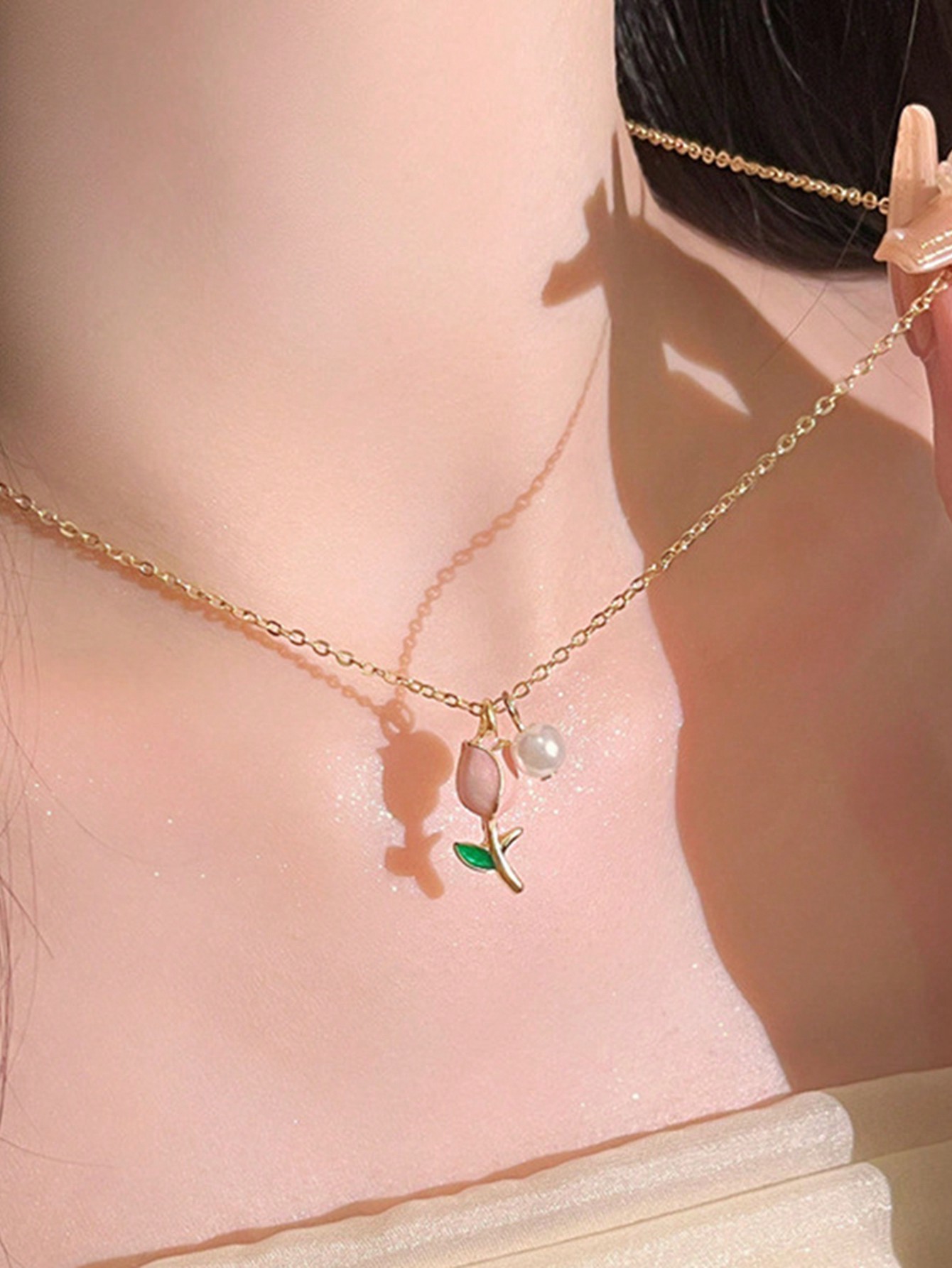 Fashion Women Charm Tulip Flower Pendant Necklace Earrings Jewelry Set