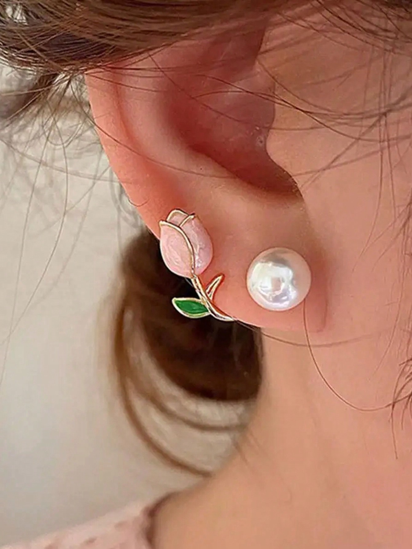 Fashion Women Charm Tulip Flower Pendant Necklace Earrings Jewelry Set