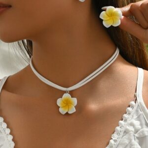 Flower Jewelry Set Colorful Necklace Earrings for Women