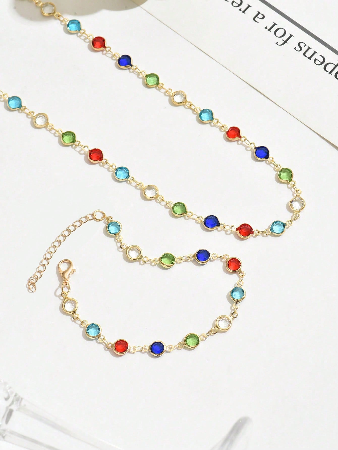 Colorful Rhinestone Necklace and Bracelet Set Casual Jewelry for Women Colorful Rhinestone Necklace and Bracelet Set Casual Jewelry for Women