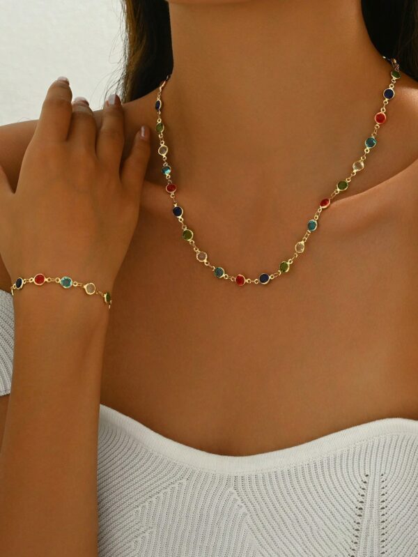 Colorful Rhinestone Necklace and Bracelet Set Casual Jewelry for Women