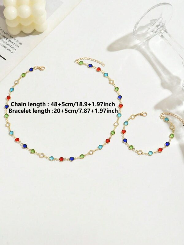 Colorful Rhinestone Necklace and Bracelet Set Casual Jewelry for Women