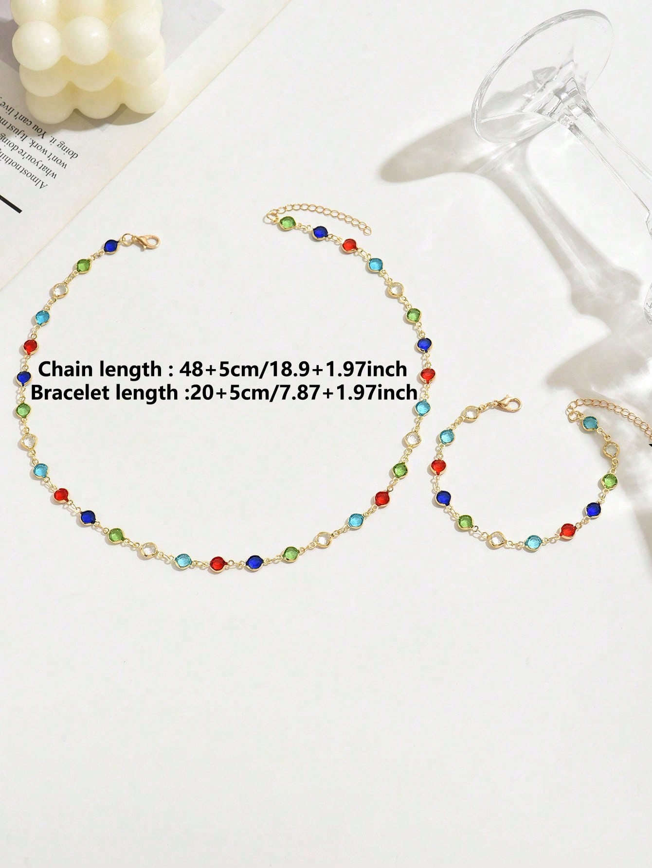 Colorful Rhinestone Necklace and Bracelet Set Casual Jewelry for Women Colorful Rhinestone Necklace and Bracelet Set Casual Jewelry for Women